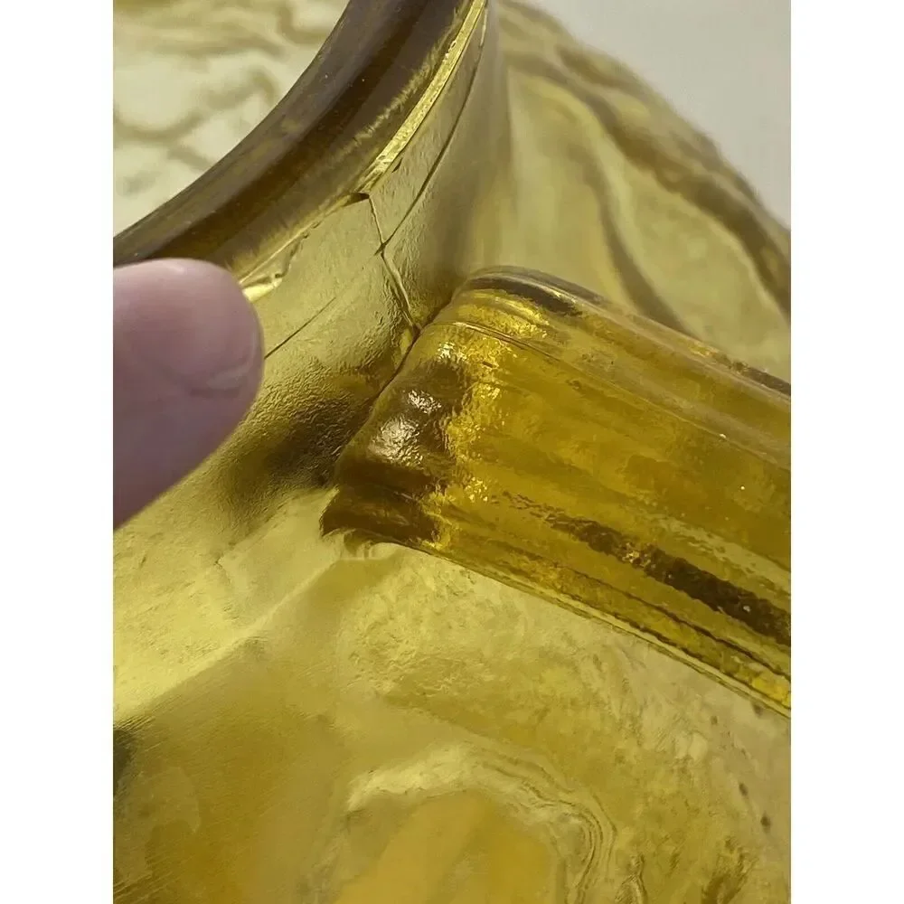 VINTAGE ANCHOR HOCKING LIDO MILANO AMBER BUBBLE CRINKLE PITCHER WITH ICE GAURD
